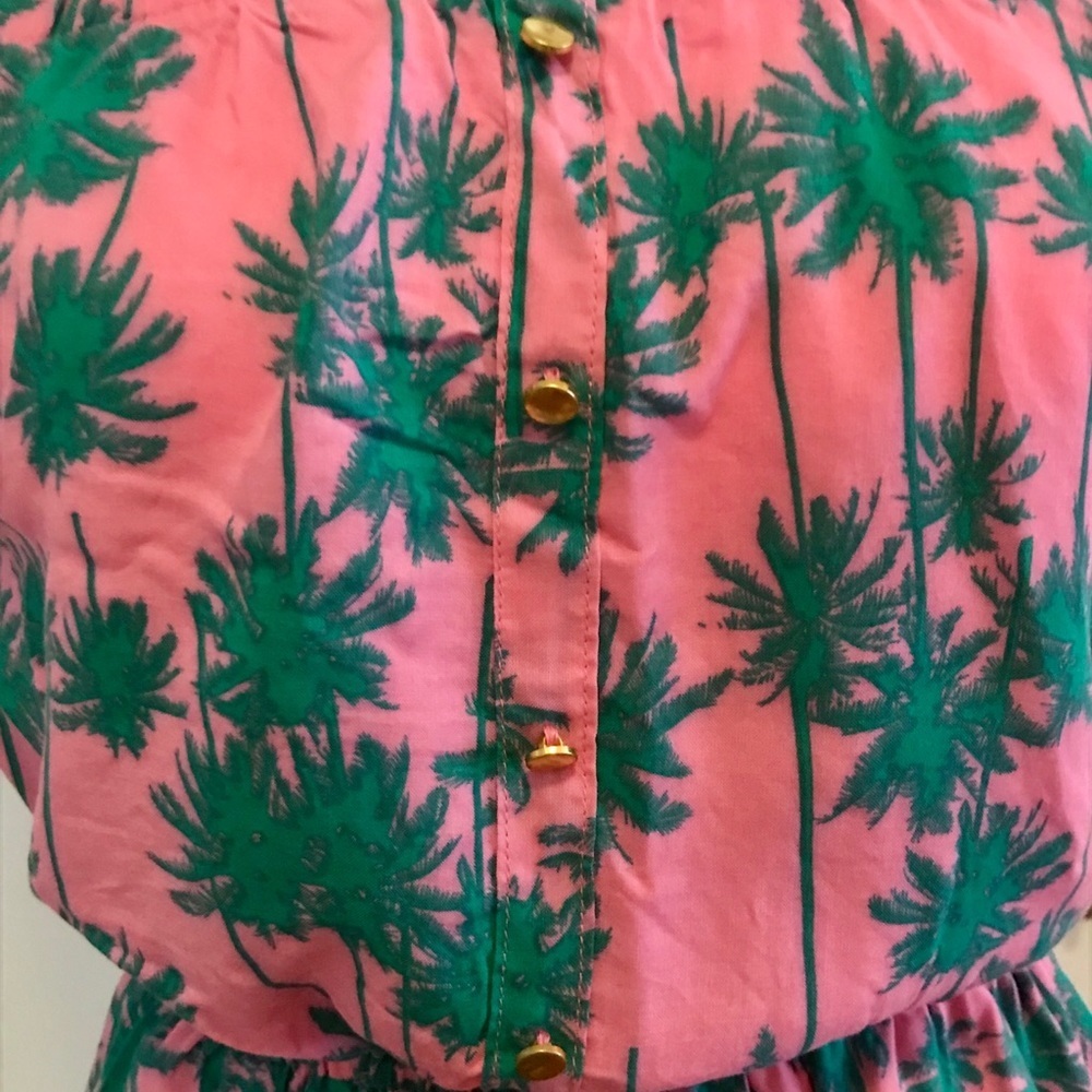 Strapless pink romper with palm tree print - Picture 4 of 7
